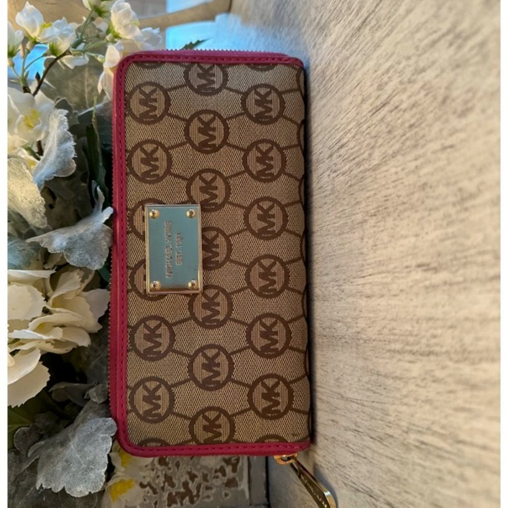 Michael Kors- Brown MK and Pink Zip Wallet